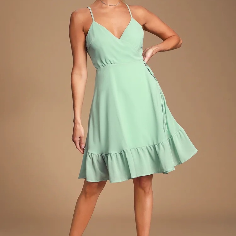Castilla Sage Green Ruffled Wrap Dress